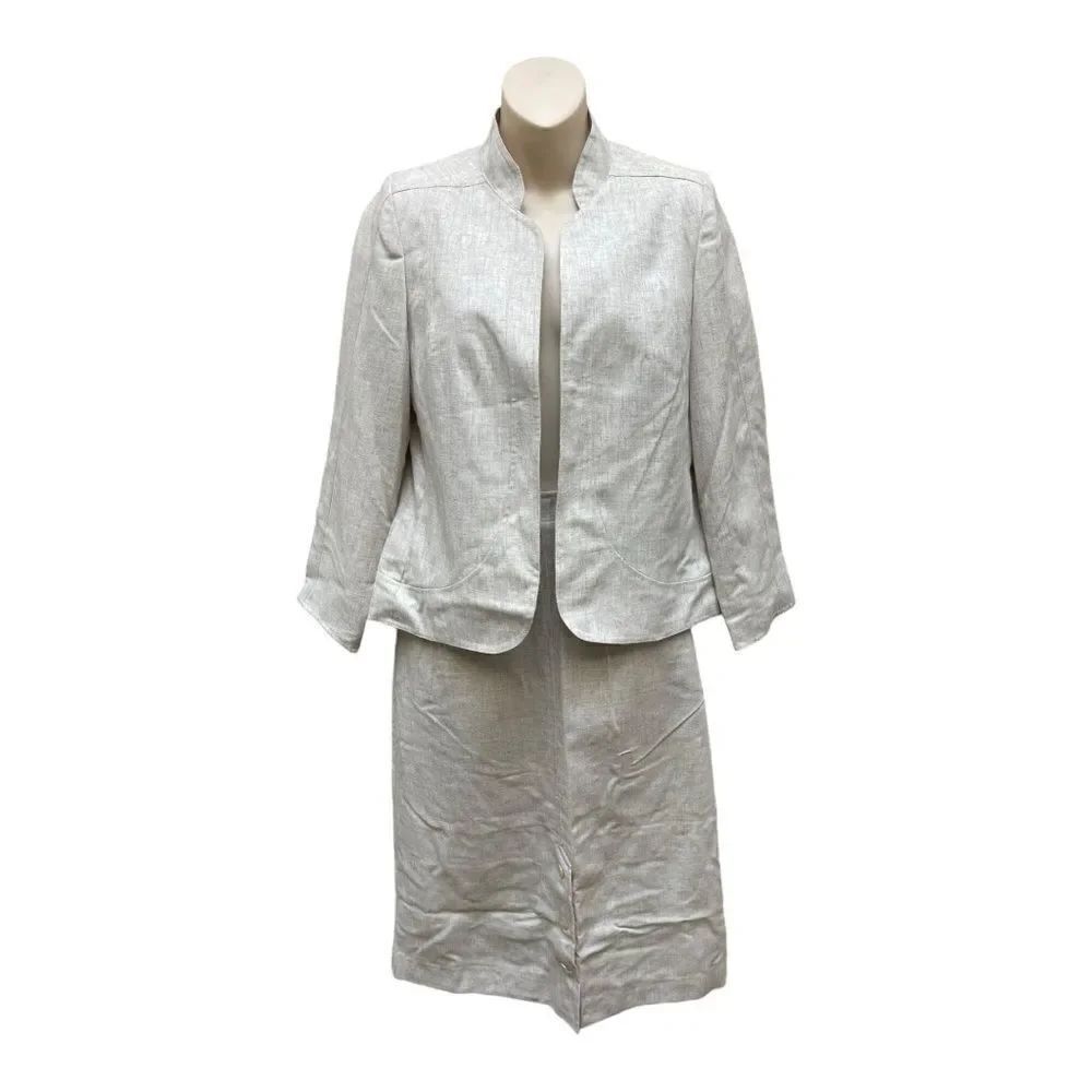 Vintage Three Flaggs California Skirt Suit Womens 8 Cream White Blend USA Made